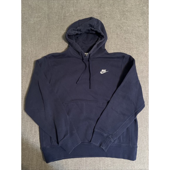 Nike Hoodie Men's M Embroidered Logo Swoosh Navy Blue Y2K Gym Training Cabincore - Picture 1 of 7